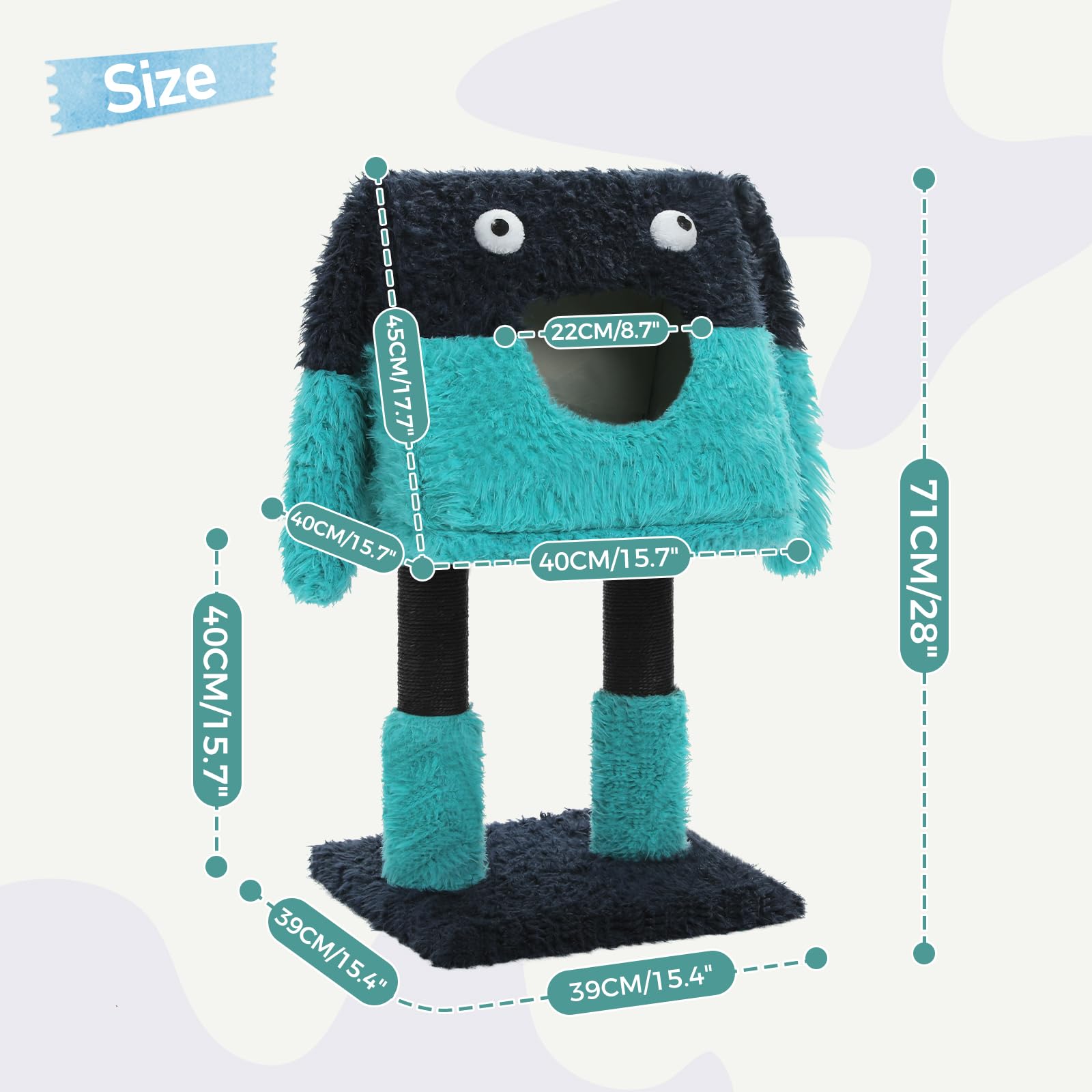 Pawz Road Cartoon-Themed Cat Tree, 2 In 1 Cat Scratching Post With Big Cozy Condo, Artistic Modeling Playing Tower With A Soft R